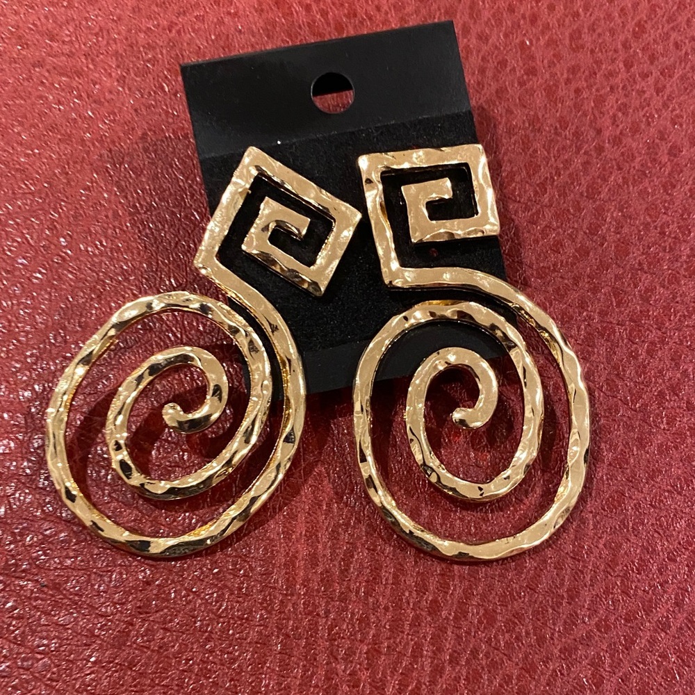 Gold Spiral Drop Earrings - Picture 1 of 4